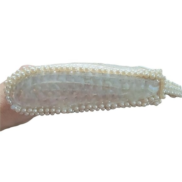 Bags By Debbie Cream Clutch Purse Vintage Iridescent Sequin Grey Beading Wedding - Picture 11 of 12